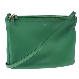CELINE Trio Shoulder Bag Leather Green Gold